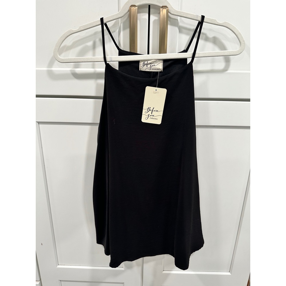 Before You Collection Womens Black Spaghetti Strap High Neck Camisole Top Large